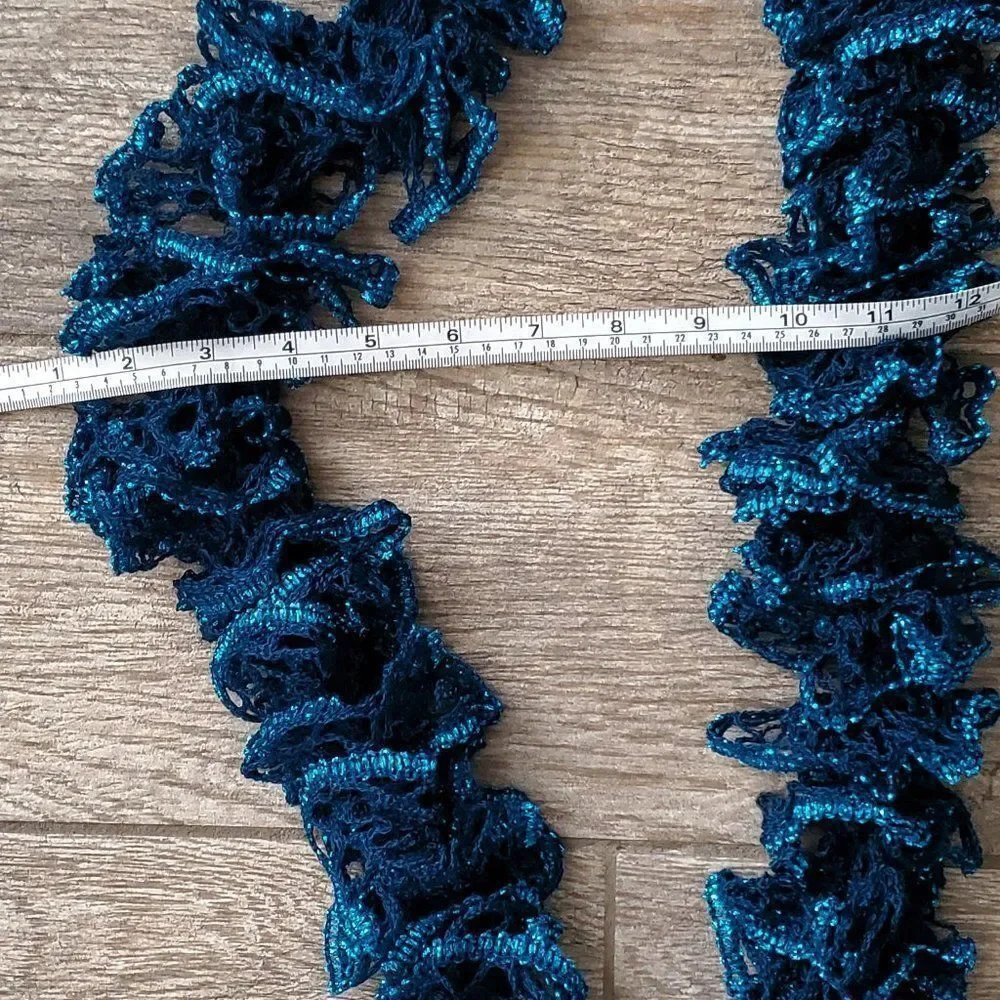 BOGO Scarf Sale - Hand Crafted long crochet blue ruffle scarf